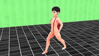 Anime Girl in Tiny Bikini Shows Nipples While Swimming Seductively