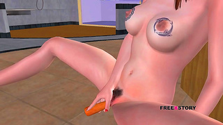 Teen Anime Girl Masturbates With Carrot On The Floor In Seductive 3D Action