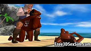 Two Hot Ebony Honeys Get Fucked On The Beach In Steamy 3D Anime Action