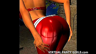 3D Hentai Babe Rubs Her Trimmed Pussy & Gives Blowjob With Big Tits