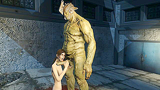 Fallout 4 A big green monster cock sucked by teen on her knees