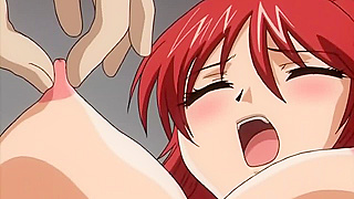Busty anime wife with red hair gets hard fucked during her dead husbands funeral