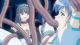 Cute maid gets all her holes plugged by an anime demon tentacles