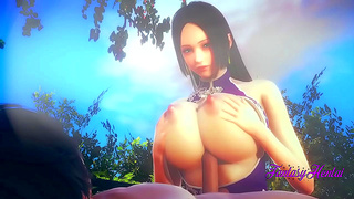 Boa Hancock Rubs Tits & Gives Boobjob Before Hot 3D Garden Fuck & Creampie