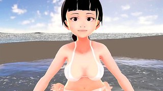 Honda Cocoa Anime Babe Introduces Herself Seductively in White Bikini