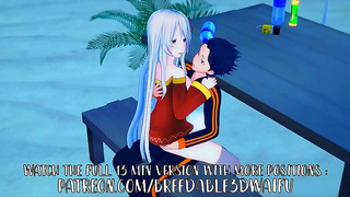 Subaru & White-Haired Echidna Beach Sex – Horny Fun in Swimsuits & Public Panty Play