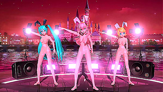 Miku, Rin & Luka Rock Bikini Bunnies in Steamy Vocaloid Fantasy Scene