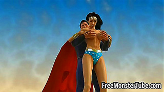 3D Wonder Woman sucking on Superman's hard cock