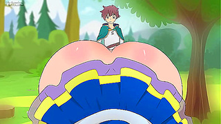 Aqua Wore a skirt that was Too short to seduce Kazuma/Hentai/Cartoon/Parody/God's
